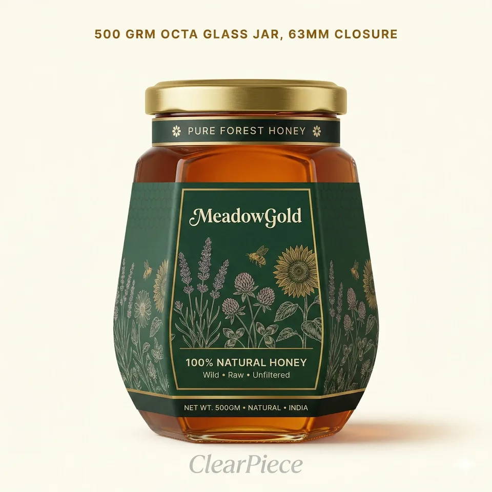 500 grm Octa Glass Jar, 63mm Closure view 3
