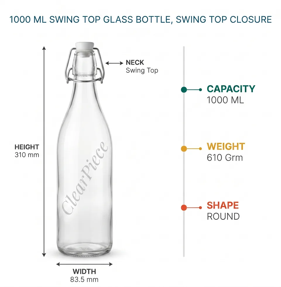 1000ml Swing Top Glass Bottle with Closure view 2