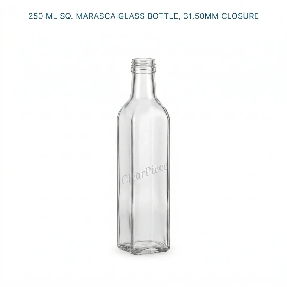 250 ml Sq. Marasca Glass Bottle, 31.50mm Closure view 1