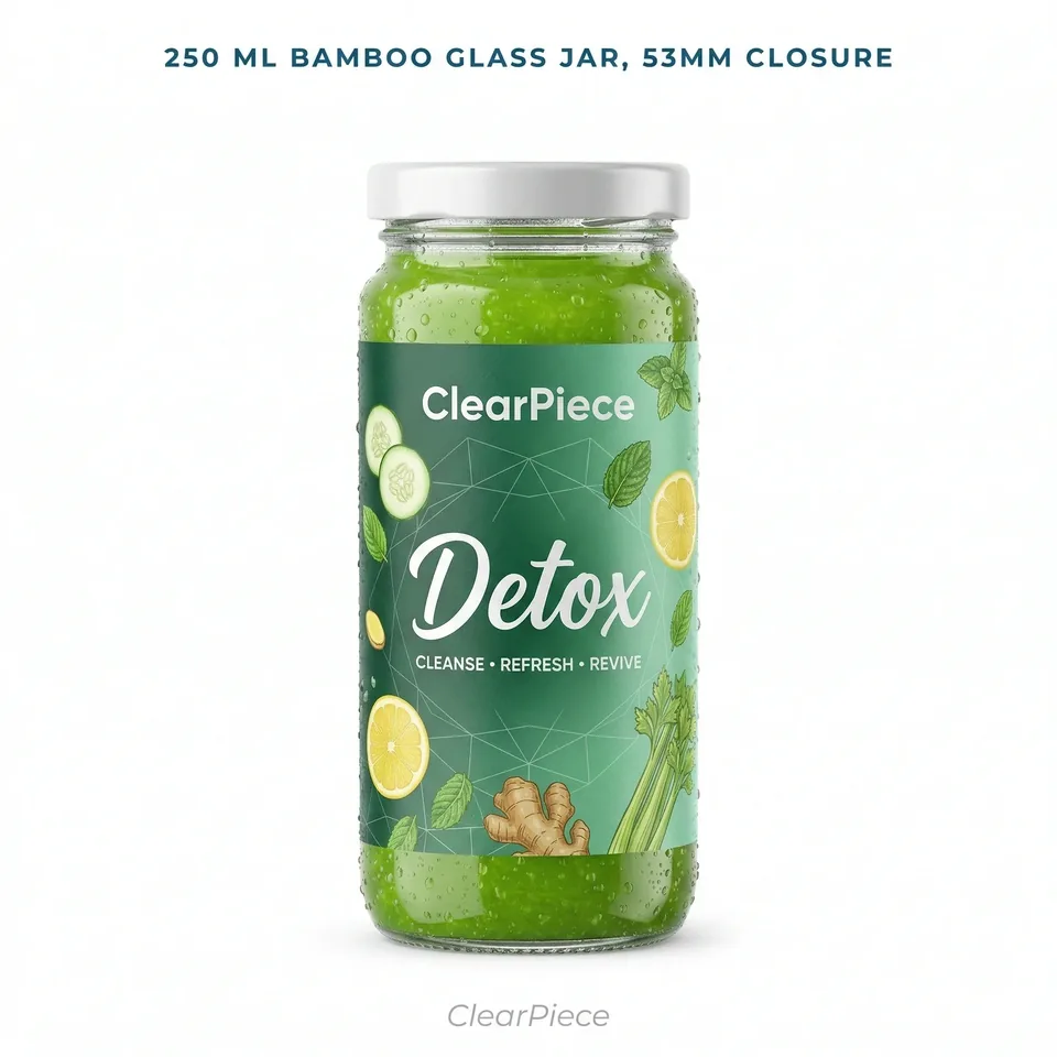 250 ml Bamboo Glass Jar 53mm closure view 3