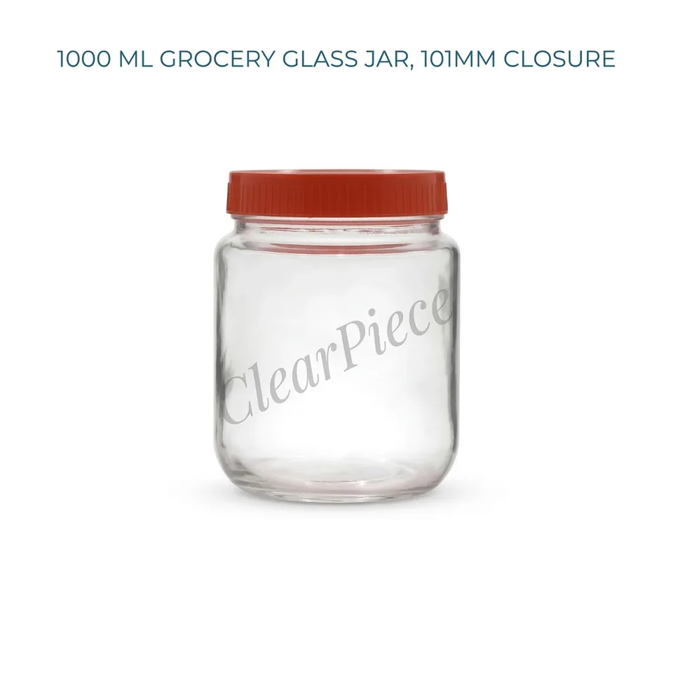 1000 ml Grocery Glass Jar with Red Plastic 101mm Closure view 3