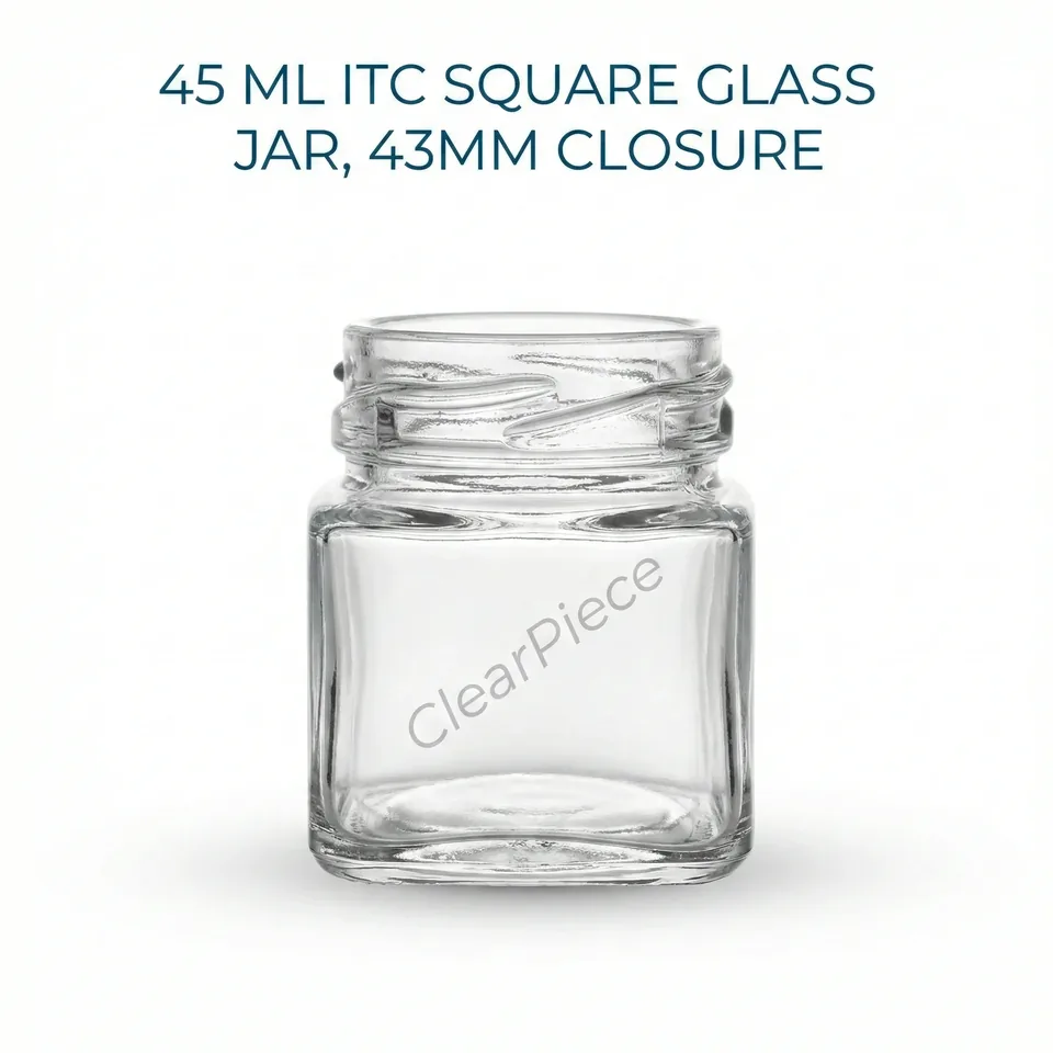 45 ml ITC Square Glass Jar, 43mm Closure view 1