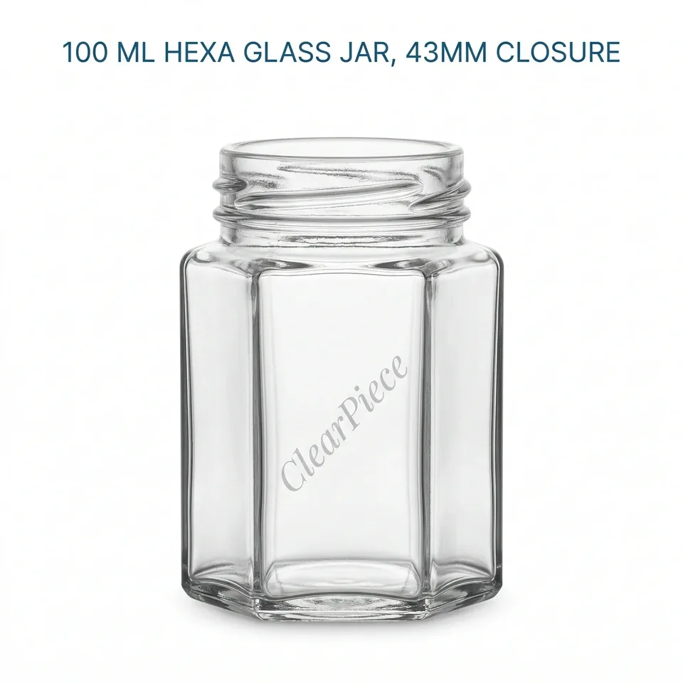 100 ml Hexa Glass Jar 43mm Closure view 1