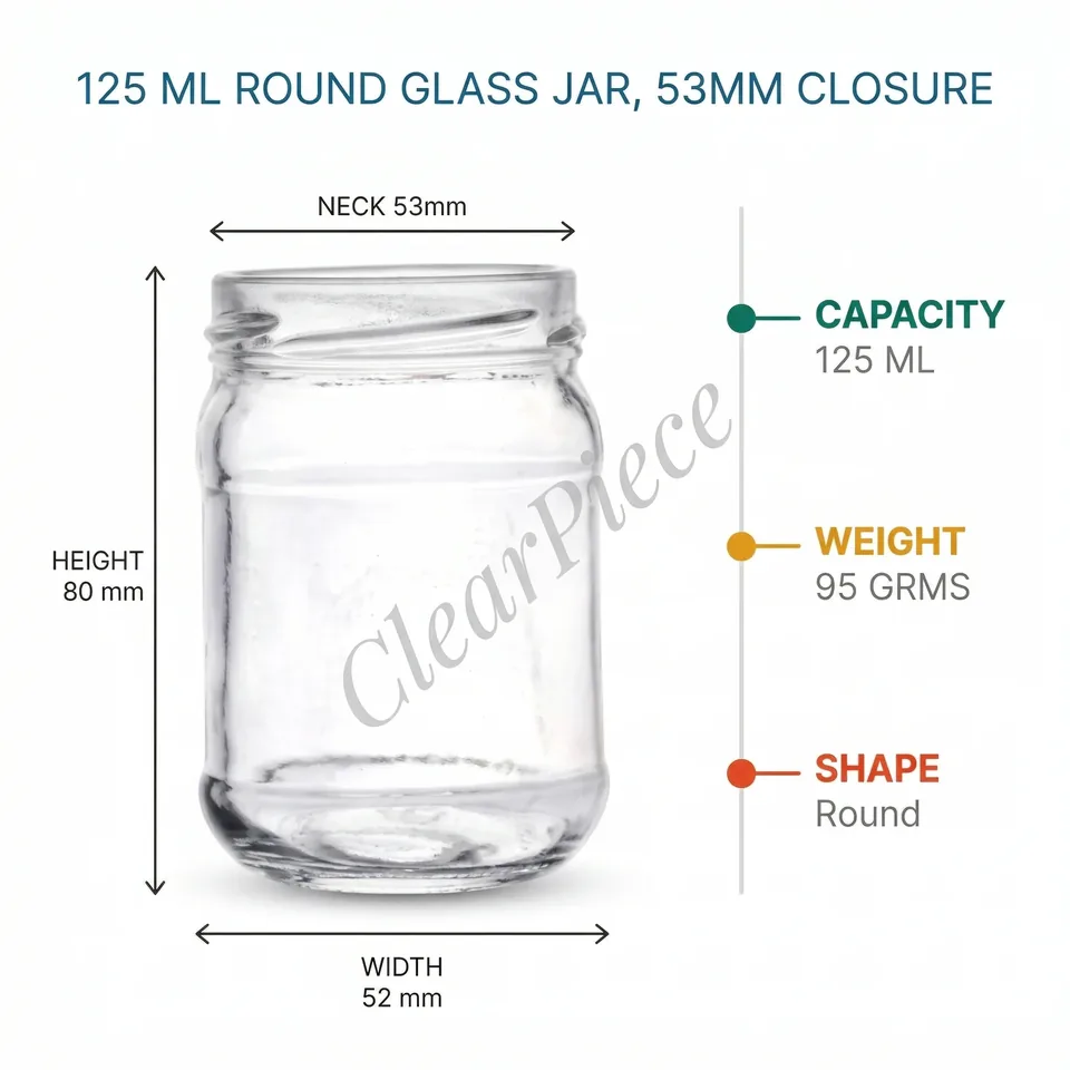 125 ml Round Glass Jar 53mm Closure view 2