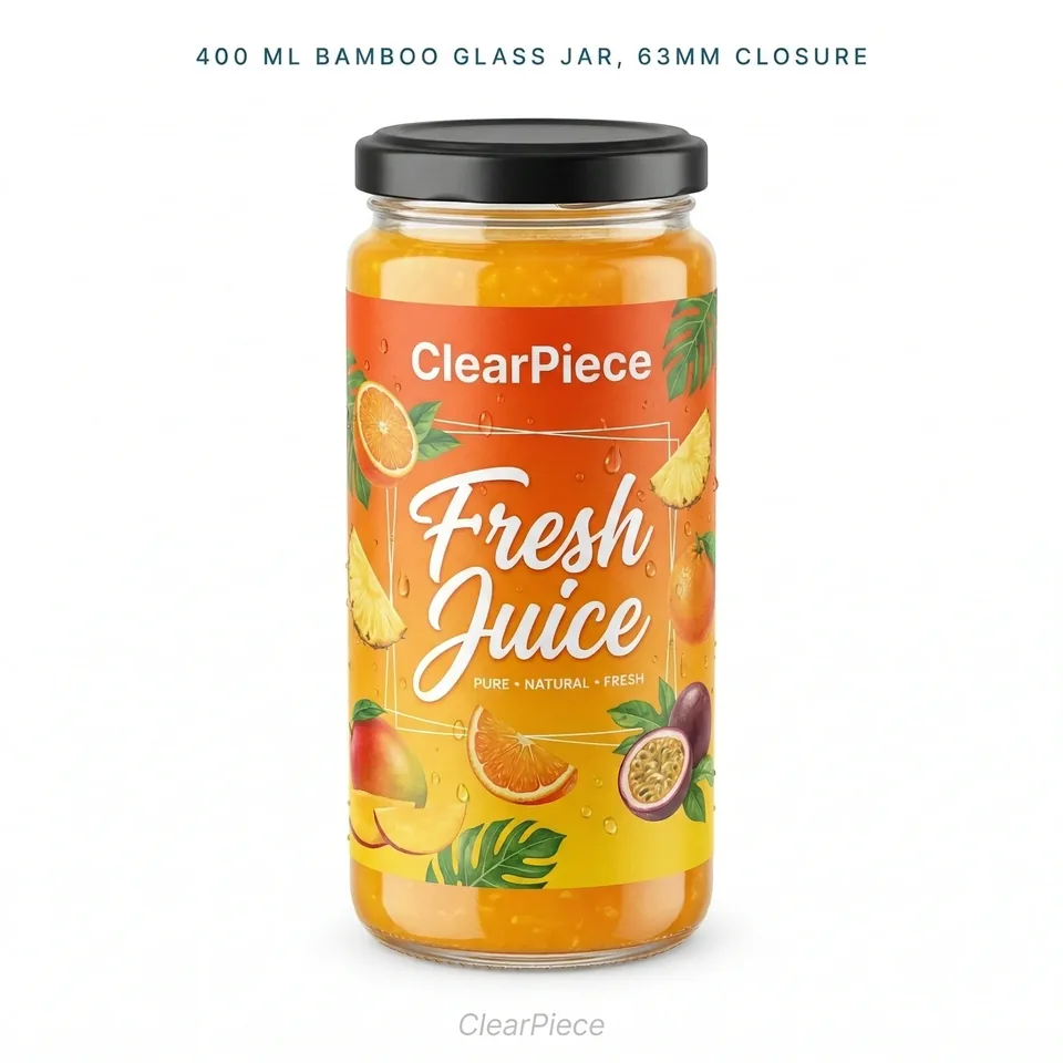 400 ml Bamboo Glass Jar 63mm closure view 3
