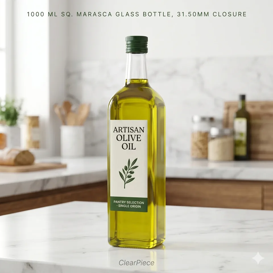 1000 ml Sq. Marasca Glass Bottle, 31.50mm Closure view 3