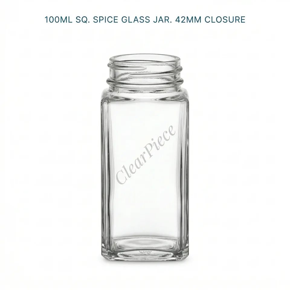 100 ml Square Spice Glass Jar, 42mm Closure view 1