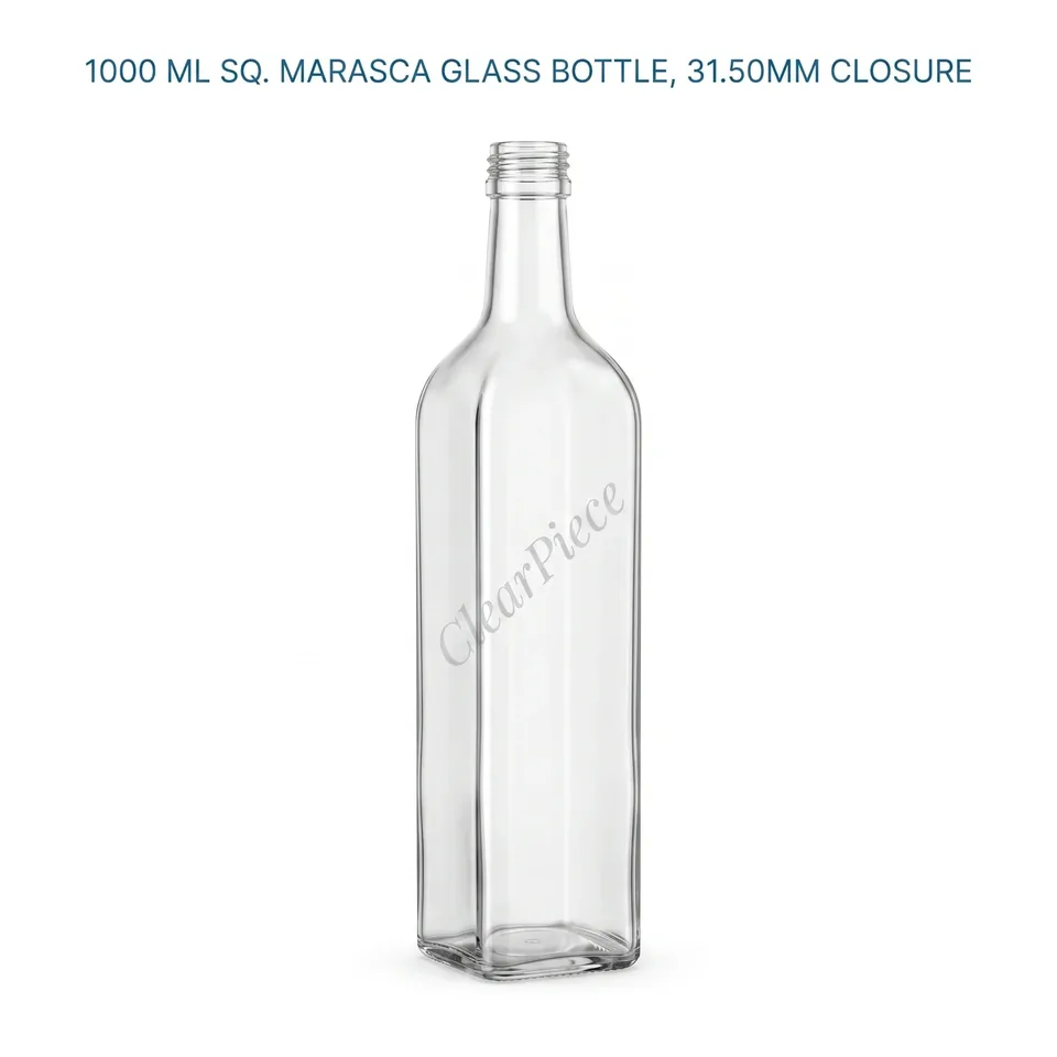 1000 ml Sq. Marasca Glass Bottle, 31.50mm Closure view 1