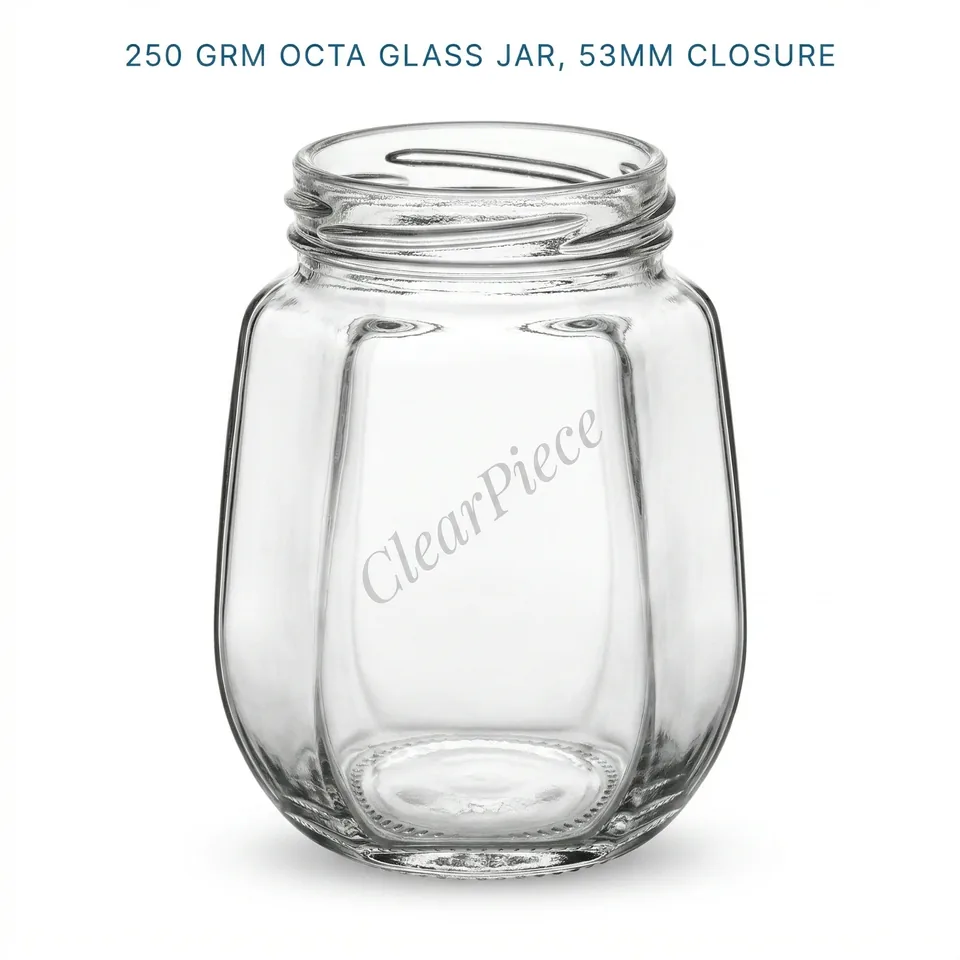 250 grm Octa Glass Jar, 53mm Closure view 1