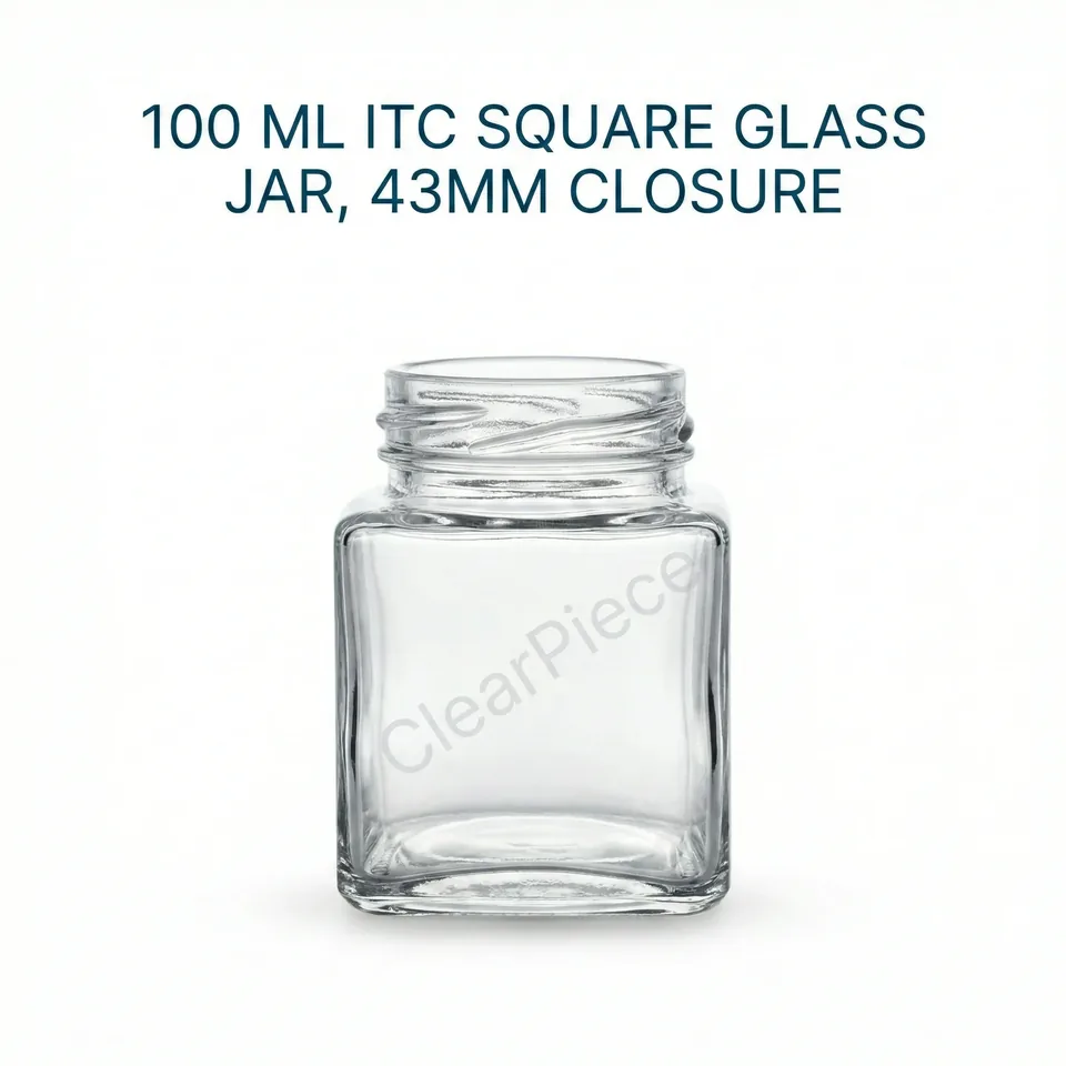 100 ml ITC Square Glass Jar, 43mm Closure view 1