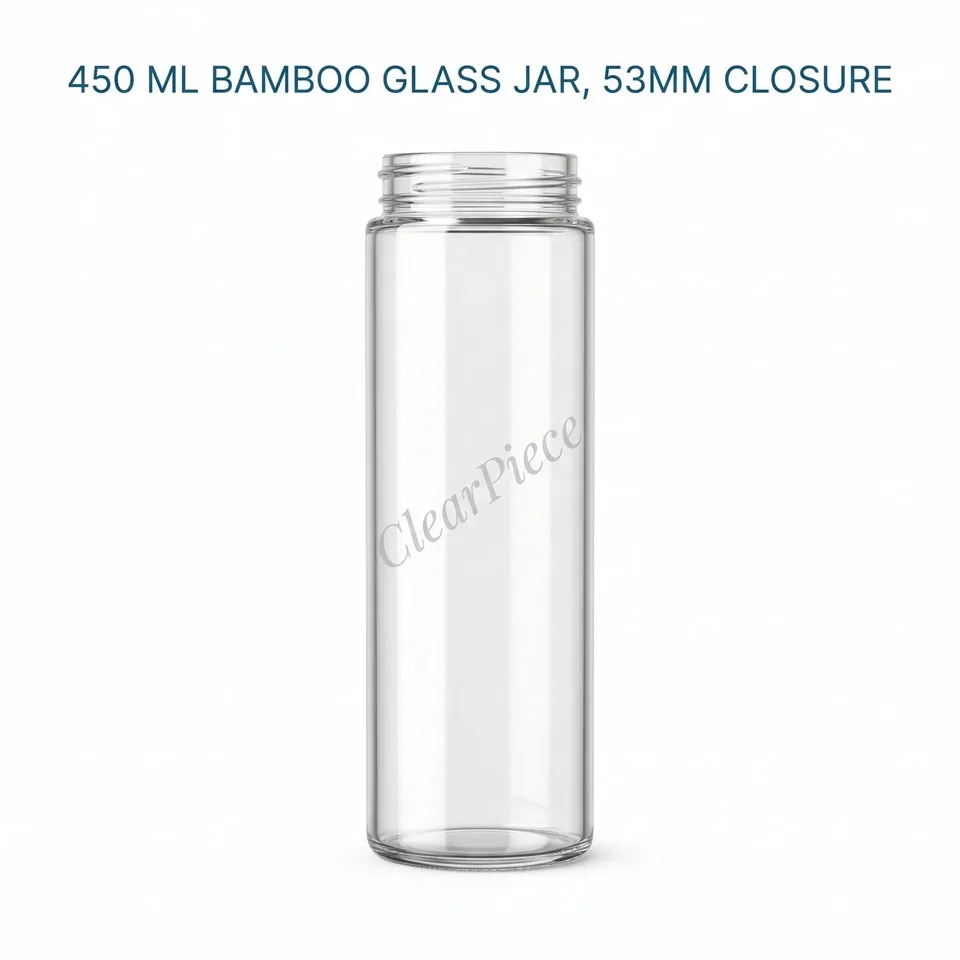 450 ml Bamboo Glass Jar 53mm closure view 1