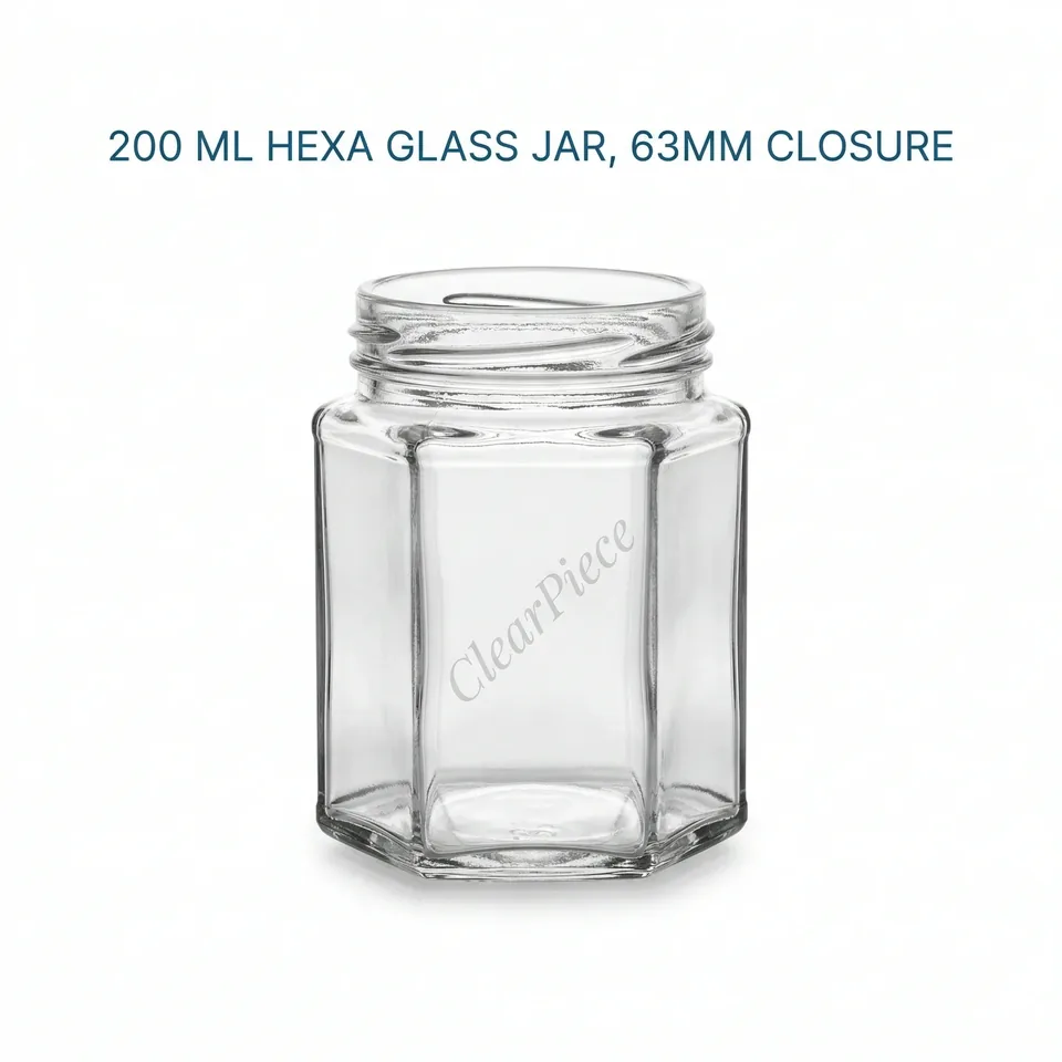 200 ml Hexa Glass Jar 63mm Closure view 1