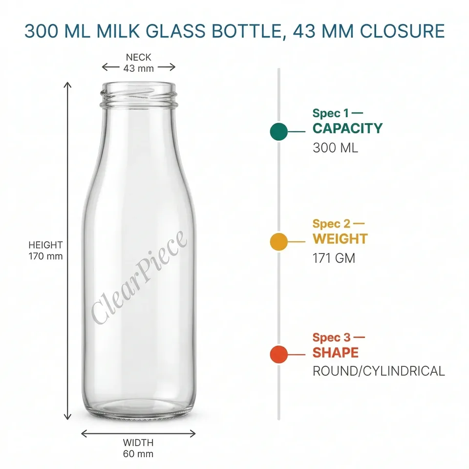 300 ml Milk Glass Bottle 43mm Closure view 2
