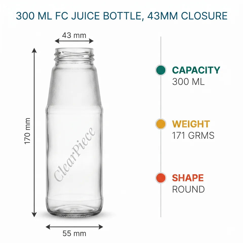 300 ml FC Juice Glass Bottle, 43mm Closure view 2