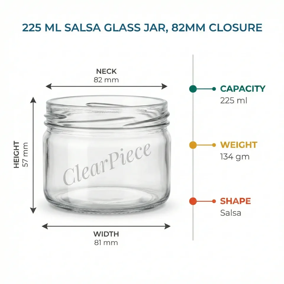 225 ml Salsa Glass Jar 82mm Closure view 2