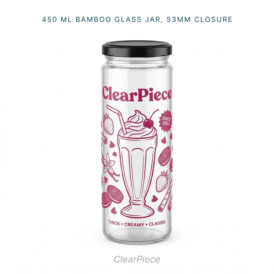 450 ml Bamboo Glass Jar 53mm closure view 3