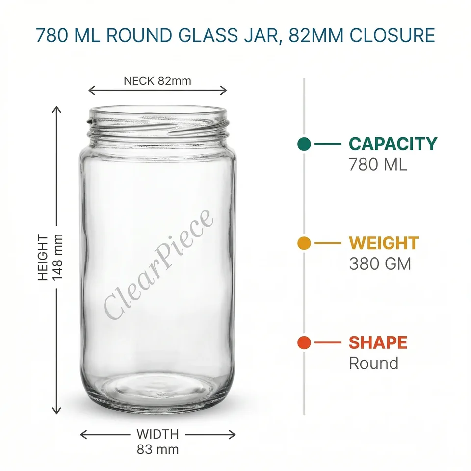 780 ml Round Glass Jar, 82mm Closure view 2