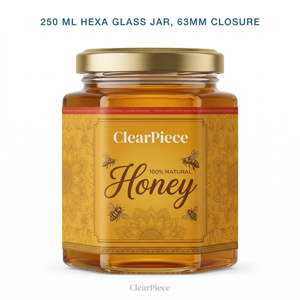 250 ml Hexa Glass Jar 63mm Closure view 3