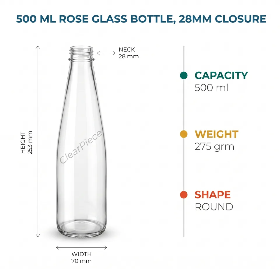 500 ml Rose Glass Bottle, 28 mm Closure view 2