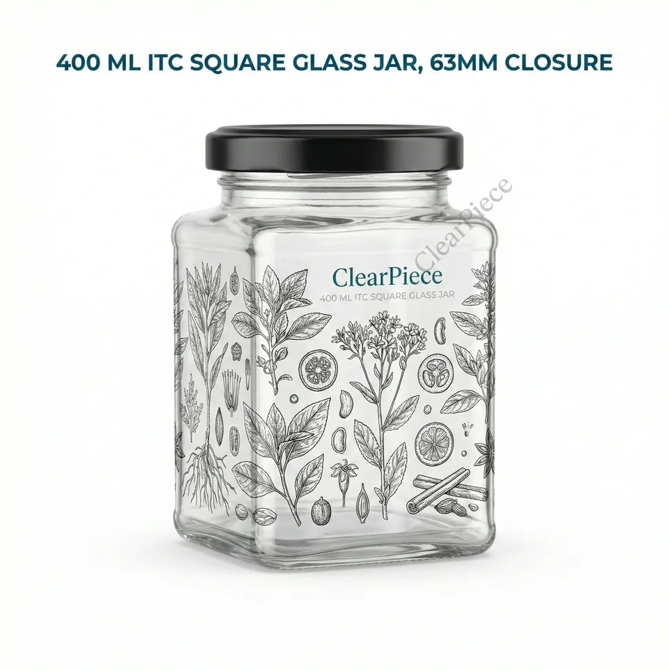 400 ml ITC Square Glass Jar, 63mm Closure view 3