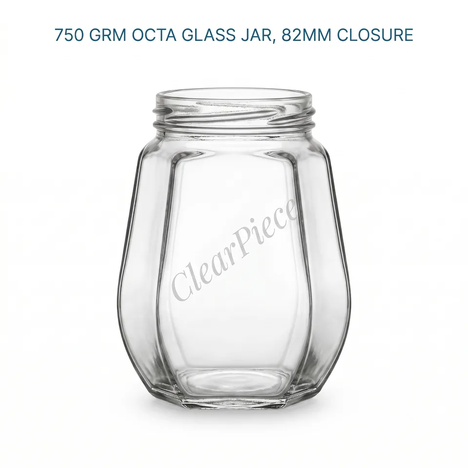 750 grm Octa Glass Jar, 82mm Closure view 1