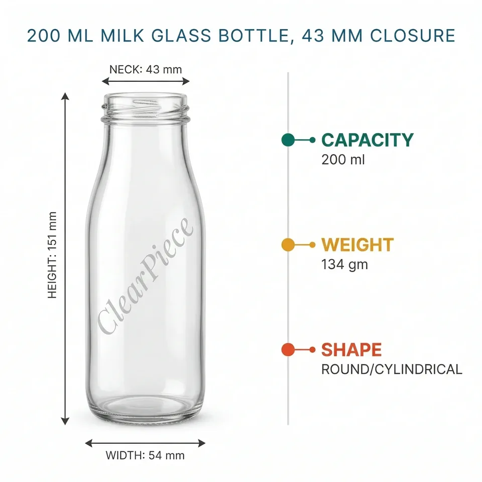 200 ml Milk Glass Bottle 43mm Closure view 2