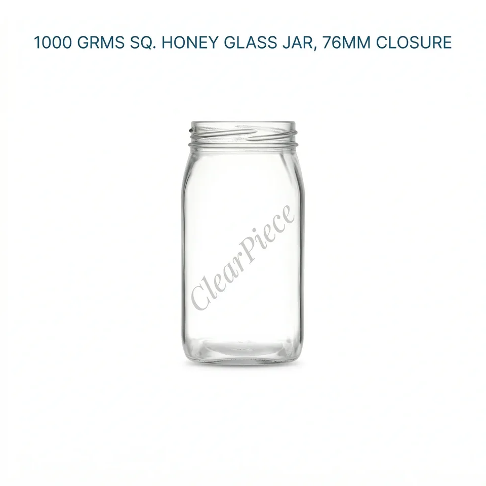 1000 Gram Sq. Honey Glass Jar, 76 mm Closure view 1