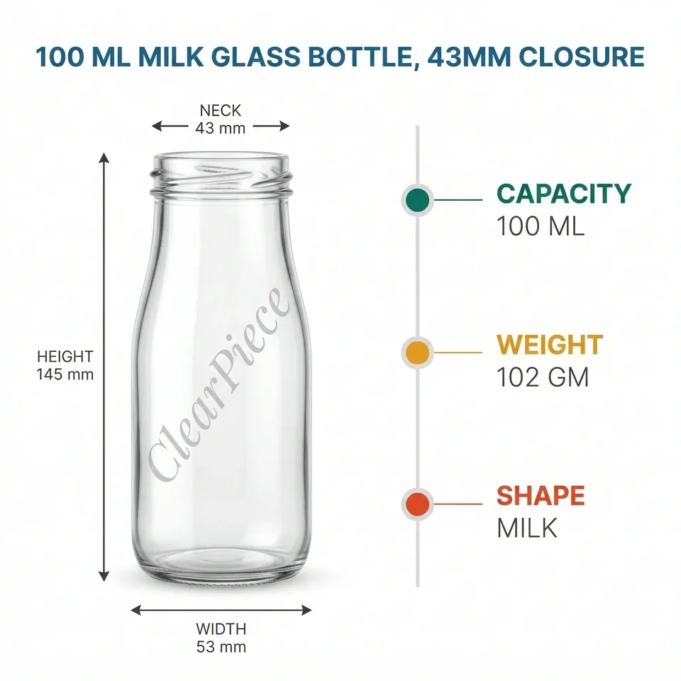 100 ml Milk Glass Bottle 43mm Closure view 2