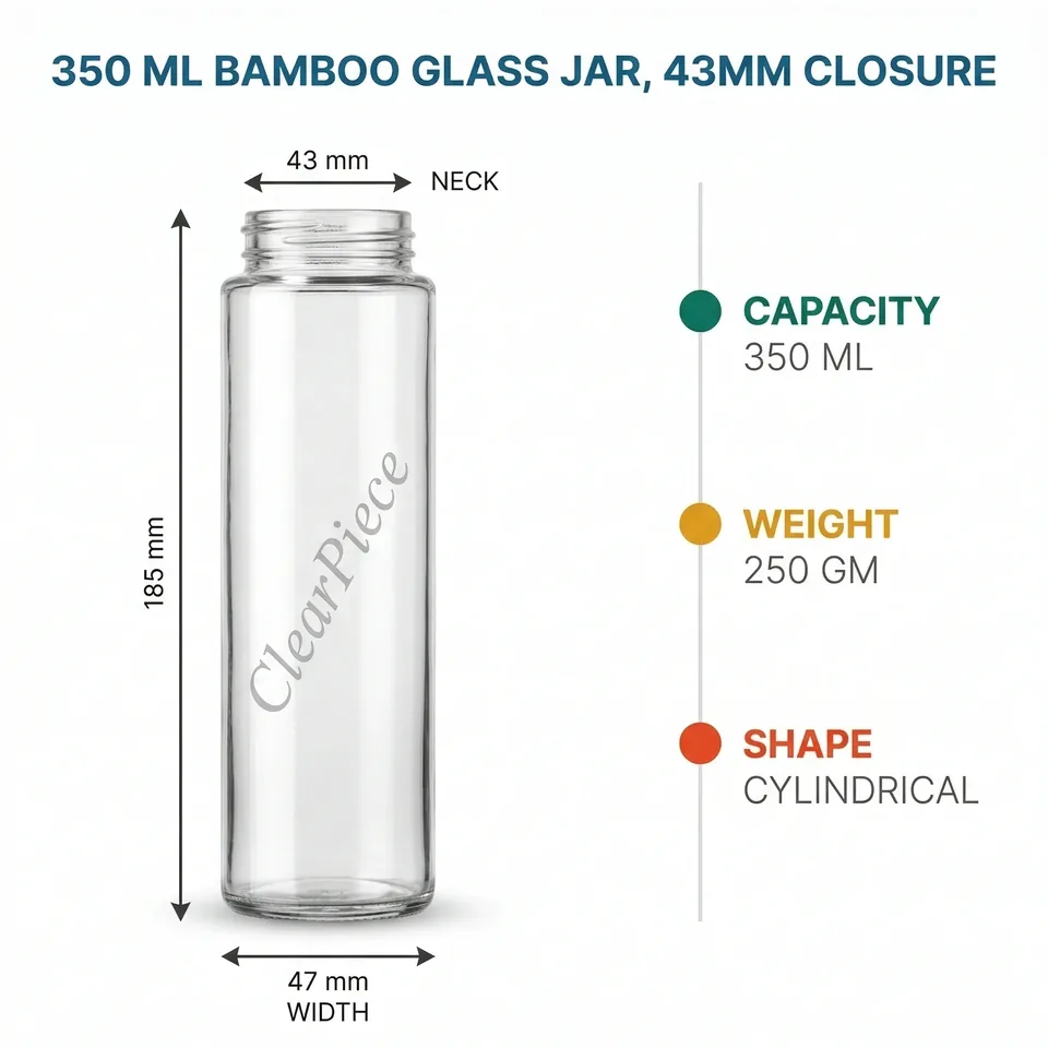 350 ml Bamboo Glass Jar 43mm closure view 2