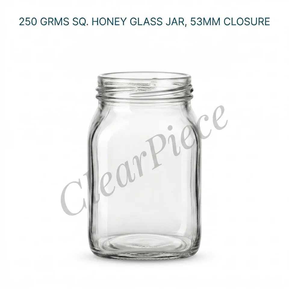 250 Gram Sq. Honey Glass Jar, 53 mm Closure view 1