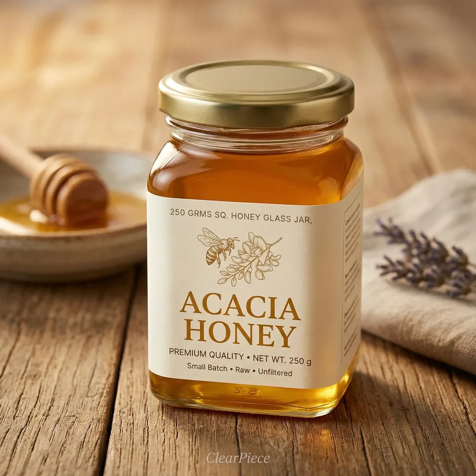 250 Gram Sq. Honey Glass Jar, 53 mm Closure view 3