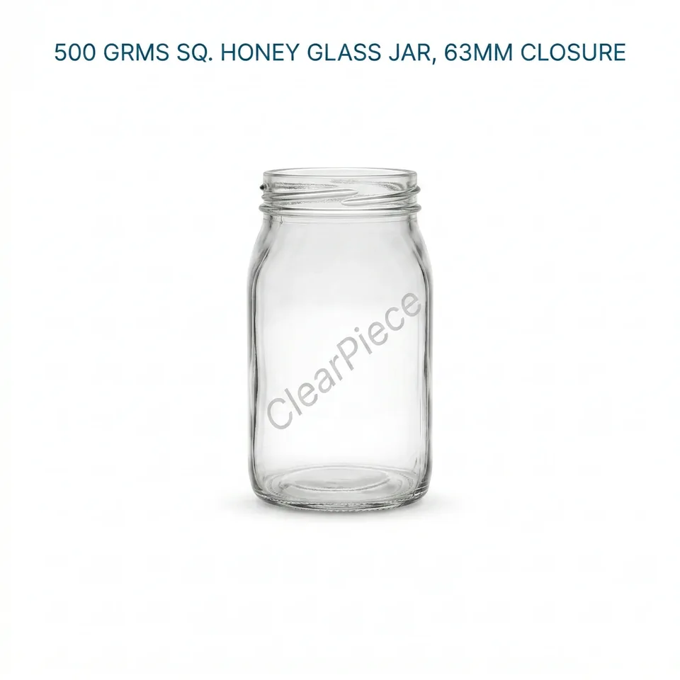 500 Gram Sq. Honey Glass Jar, 63 mm Closure view 1