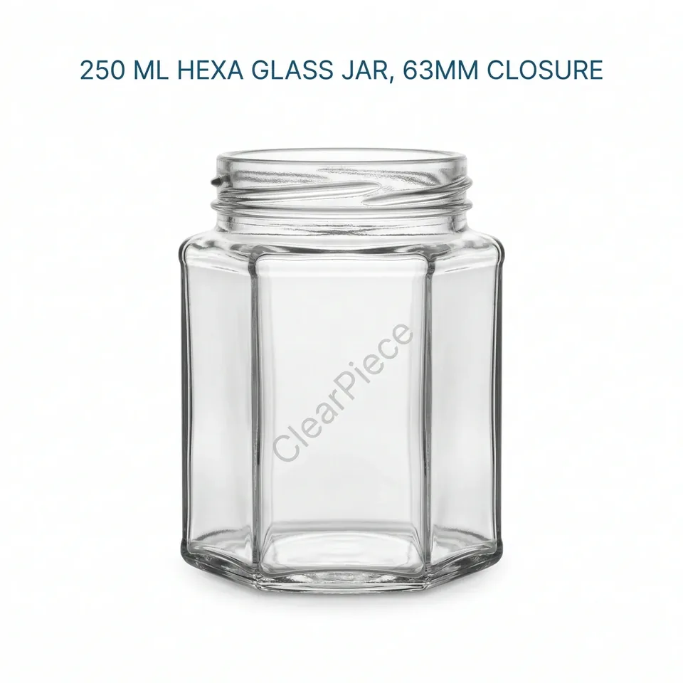 250 ml Hexa Glass Jar 63mm Closure view 1