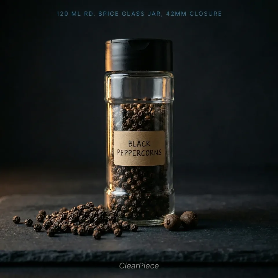 120 ml Round Spice Glass Jar, 42mm Closure view 3
