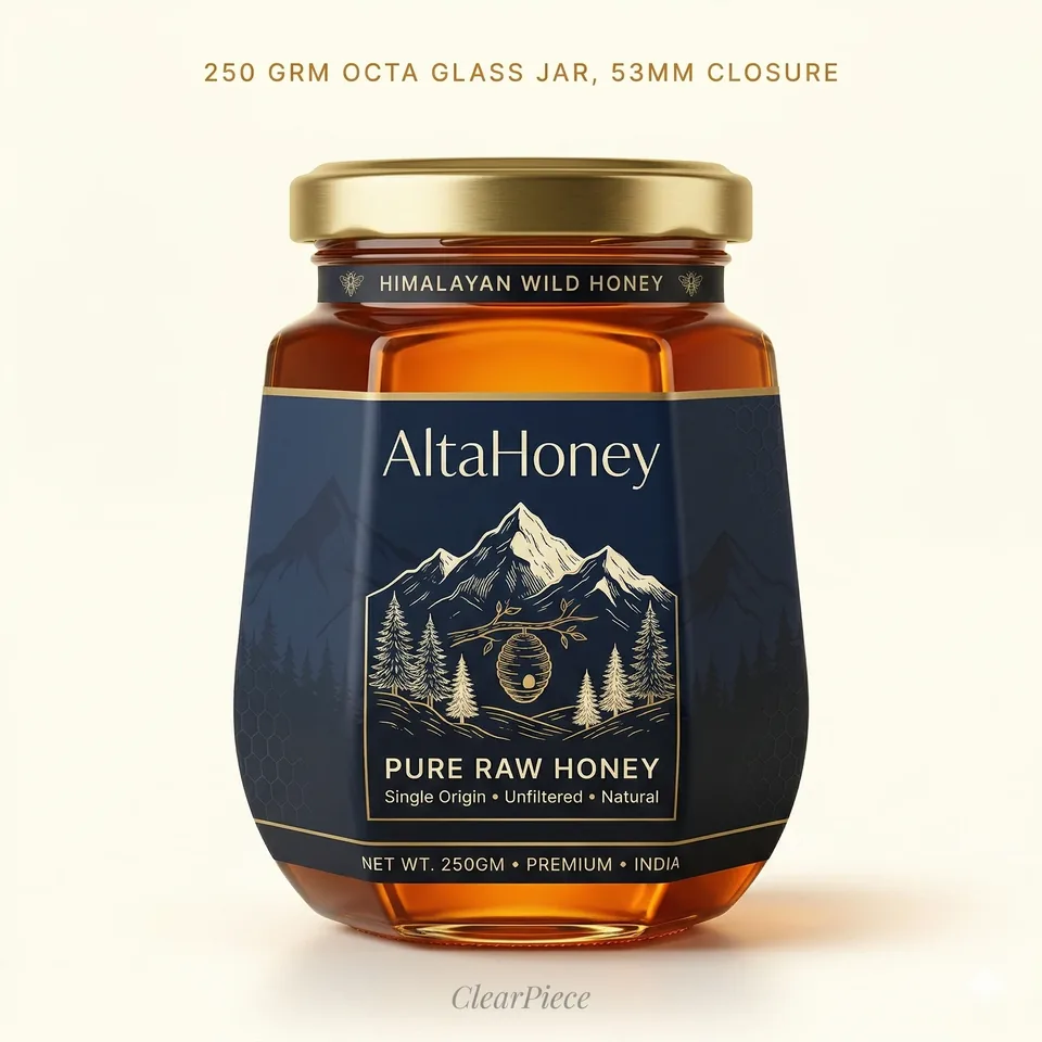 250 grm Octa Glass Jar, 53mm Closure view 3