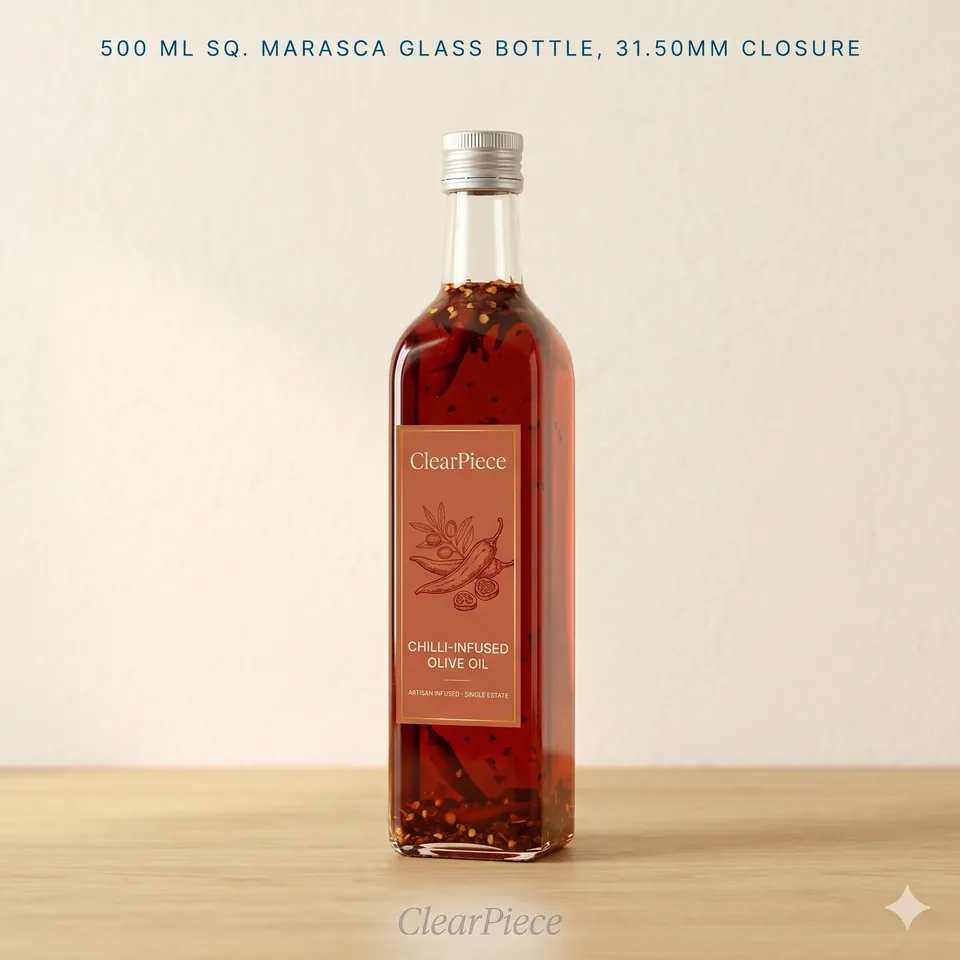 500 ml Sq. Marasca Glass Bottle, 31.50mm Closure view 3