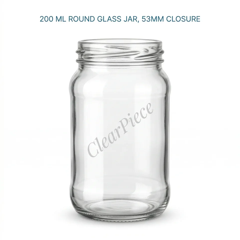 200 ml Round Glass Jar, 53mm Closure view 1
