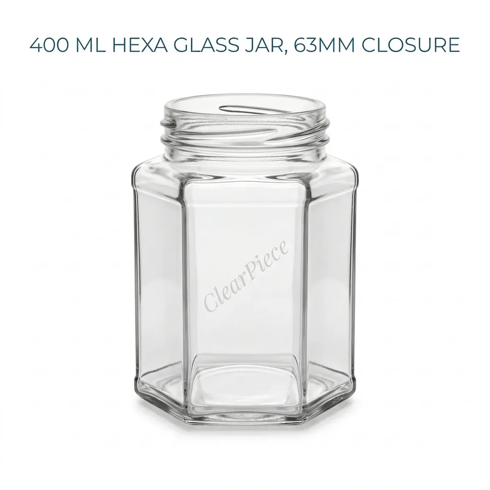 400 ml Hexa Glass Jar 63mm Closure view 1