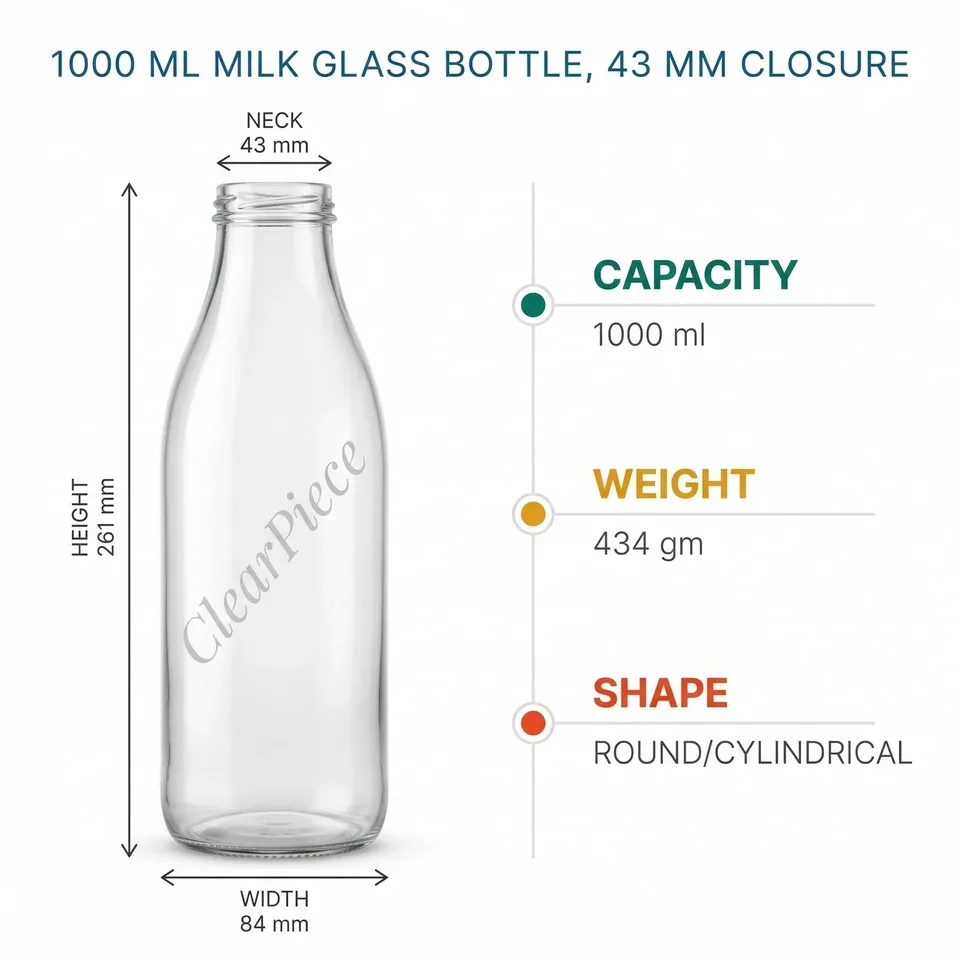 1000 ml Milk Glass Bottle 43mm Closure view 2