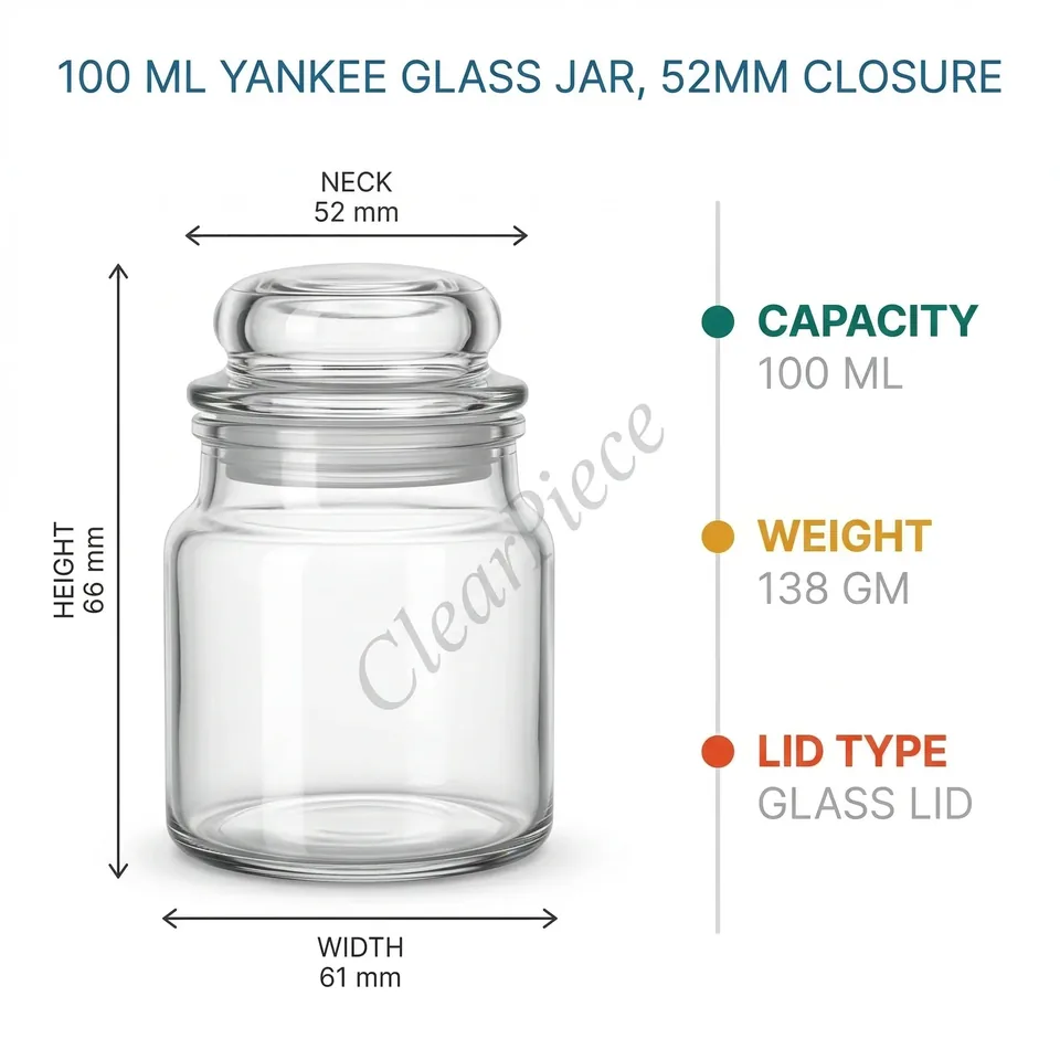 100 ml Yankee Glass Jar with Glass Closure view 2